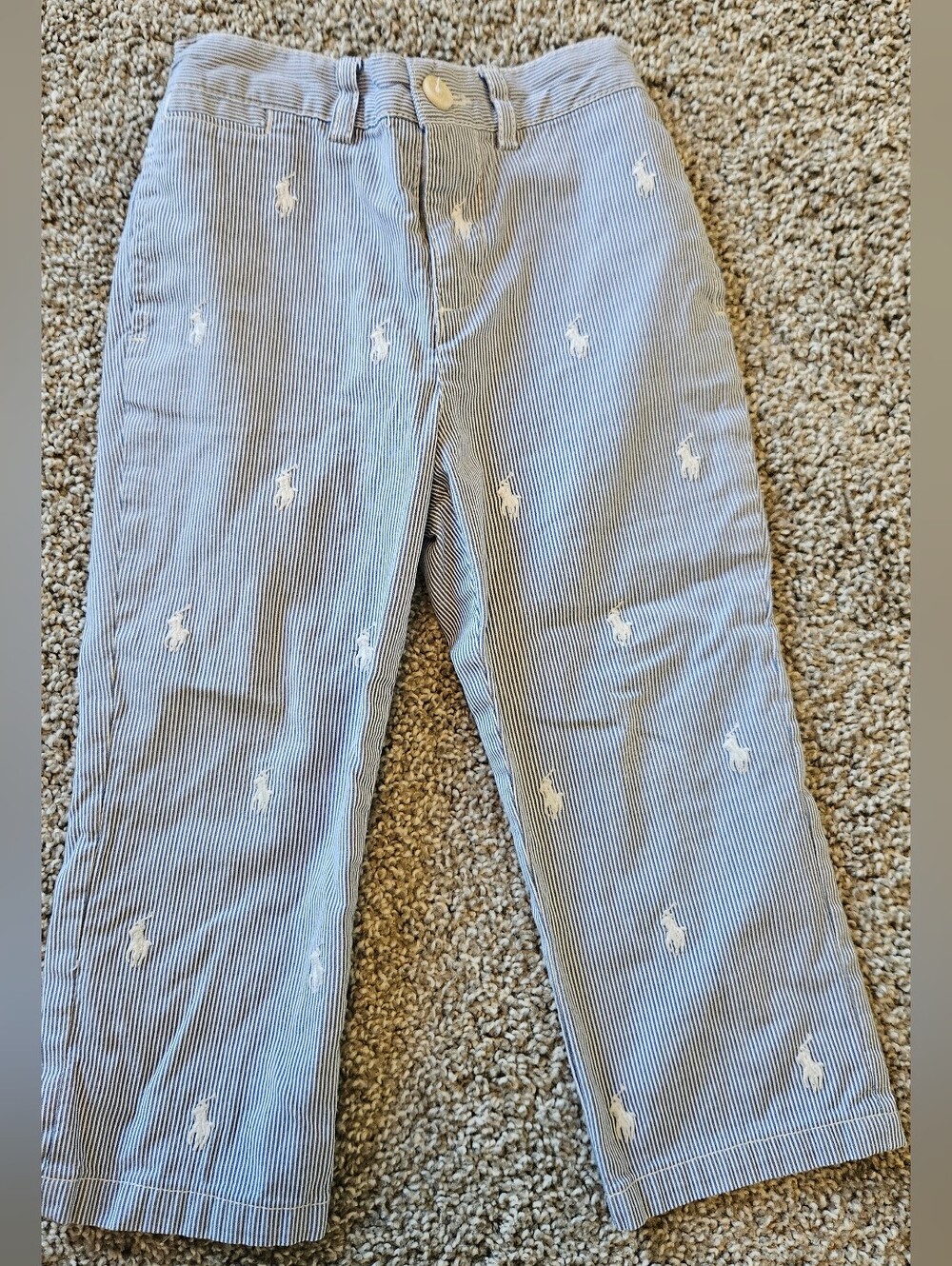 Polo by Ralph Lauren Light Blue Striped Embroidered Chinos